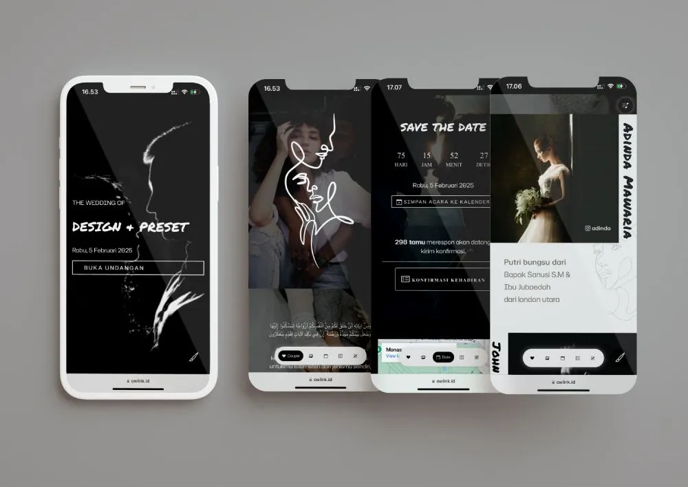 Tampilan desain undangan Zimply di beberapa layar ponsel